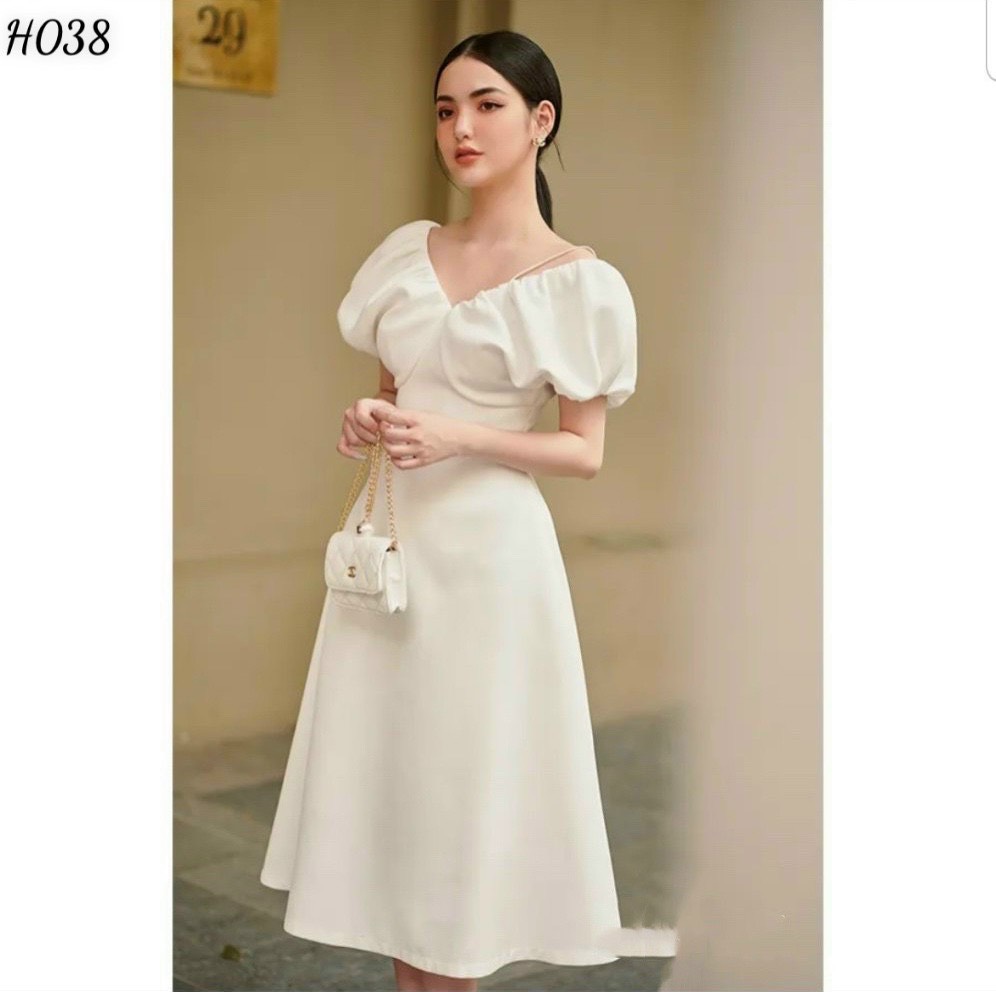Đầm Cổ V Dây 1 Bên