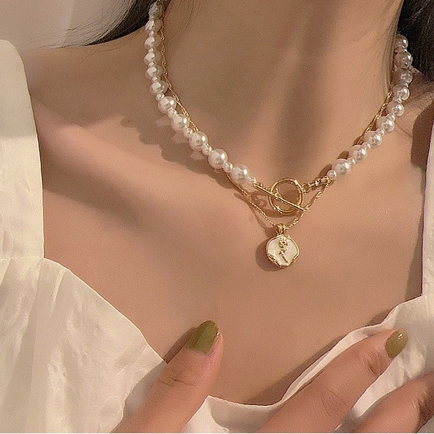 Sét 2 Vòng Cổ Mạ Vàng Đính Ngọc Trai Giả